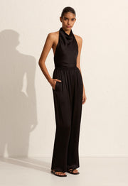 Satin Scarf Blouse - Black - Matteau